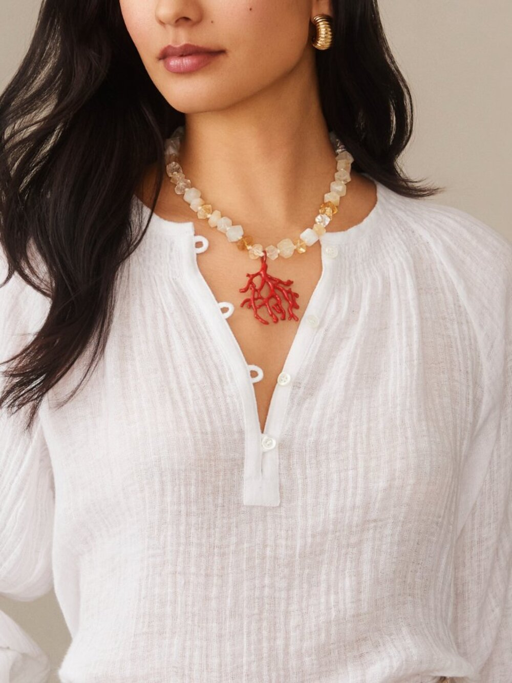J McLaughlin Coral Necklace - Red/Multi NEW - Picture 3 of 3
